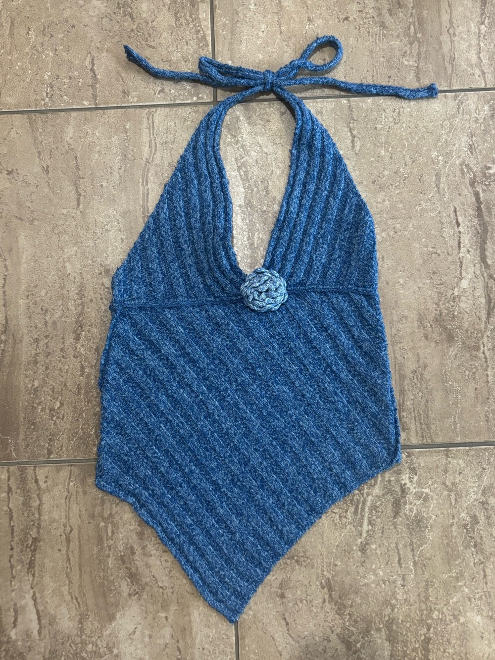Kimchi Blue Rosalia Asymmetrical Halter Sweater in Blue